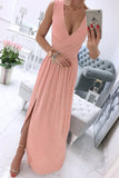 Momentlover Sexy Simplicity Solid Slit V Neck Princess Dresses