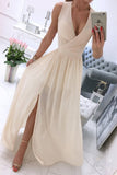 Momentlover Sexy Simplicity Solid Slit V Neck Princess Dresses