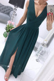 Momentlover Sexy Simplicity Solid Slit V Neck Princess Dresses