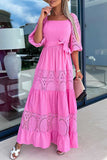 Momentlover Elegant Solid Hollowed Out Frenulum Square Collar A Line Dresses(4 Colors)