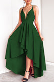 Momentlover Sexy Formal Solid Asymmetrical V Neck Dresses