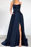 Momentlover Sexy Formal Solid High Opening U Neck Evening Dress Dresses