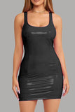 Momentlover Sexy Party Solid Patchwork Zipper U Neck One Step Skirt Dresses
