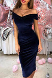 Momentlover Sexy Solid Fold Off the Shoulder One Step Skirt Dresses(4 Colors)