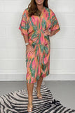 Momentlover Casual Geometric Print Patchwork V Neck Shirt Dress Dresses