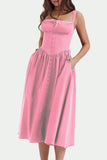 Momentlover Elegant Solid Patchwork U Neck Sling Dress Dresses