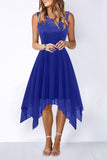 Momentlover Elegant Formal Solid Asymmetrical O Neck Evening Dress Dresses(8 Colors)