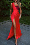Momentlover Sexy Celebrities Solid Sequins Patchwork One Shoulder Evening Dress Dresses