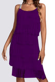 Momentlover Sexy Party Solid Tassel U Neck Sling Dress Dresses