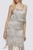 Momentlover Sexy Party Solid Tassel U Neck Sling Dress Dresses