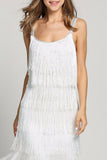 Momentlover Sexy Party Solid Tassel U Neck Sling Dress Dresses