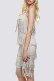 Momentlover Sexy Party Solid Tassel U Neck Sling Dress Dresses