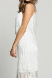 Momentlover Sexy Party Solid Tassel U Neck Sling Dress Dresses