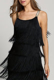 Momentlover Sexy Party Solid Tassel U Neck Sling Dress Dresses