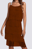 Momentlover Sexy Party Solid Tassel U Neck Sling Dress Dresses