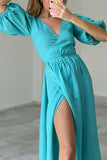Momentlover Sexy Simplicity Solid Frenulum V Neck Waist Skirt Dresses