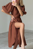 Momentlover Sexy Simplicity Solid Frenulum V Neck Waist Skirt Dresses