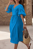 Momentlover Sexy Simplicity Solid Frenulum V Neck Waist Skirt Dresses