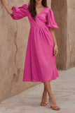 Momentlover Sexy Simplicity Solid Frenulum V Neck Waist Skirt Dresses