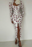 Momentlover Elegant Print Fold Square Collar Printed Dress Dresses