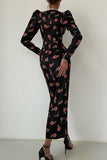 Momentlover Elegant Print Fold Square Collar Printed Dress Dresses