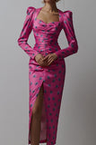 Momentlover Elegant Print Fold Square Collar Printed Dress Dresses