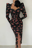 Momentlover Elegant Print Fold Square Collar Printed Dress Dresses