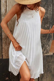 Momentlover Casual Solid Fold Halter Pleated Dresses