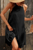 Momentlover Casual Solid Fold Halter Pleated Dresses