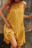 Momentlover Casual Solid Fold Halter Pleated Dresses