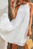 Momentlover Casual Solid Fold Halter Pleated Dresses