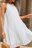 Momentlover Casual Solid Fold Halter Pleated Dresses