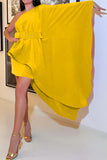Momentlover Casual Solid Patchwork With Belt Oblique Collar Irregular Dress Dresses
