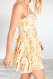 Momentlover Sweet Elegant Floral Backless Cake Skirt Dresses