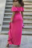 Momentlover Elegant Solid Flounce Off the Shoulder Irregular Dress Dresses
