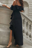 Momentlover Elegant Solid Flounce Off the Shoulder Irregular Dress Dresses