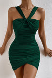 Momentlover Sexy Solid Fold Halter Wrapped Skirt Dresses
