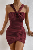 Momentlover Sexy Solid Fold Halter Wrapped Skirt Dresses