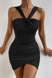 Momentlover Sexy Solid Fold Halter Wrapped Skirt Dresses