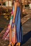 Momentlover Casual Print Contrast V Neck Sling Dress Dresses