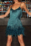 Momentlover Sexy Solid Tassel Feathers V Neck Pencil Skirt Dresses(9 Colors)