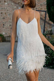 Momentlover Sexy Solid Tassel Feathers V Neck Pencil Skirt Dresses(9 Colors)