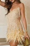 Momentlover Sexy Solid Tassel Feathers V Neck Pencil Skirt Dresses(9 Colors)