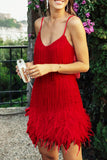 Momentlover Sexy Solid Tassel Feathers V Neck Pencil Skirt Dresses(9 Colors)