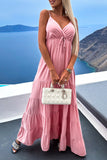 Momentlover Sexy Simplicity Solid Fold V Neck Cake Skirt Dresses