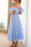 Momentlover Sweet Elegant Solid Mesh Off the Shoulder Cake Skirt Dresses
