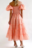 Momentlover Sweet Elegant Solid Mesh Off the Shoulder Cake Skirt Dresses