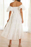 Momentlover Sweet Elegant Solid Mesh Off the Shoulder Cake Skirt Dresses