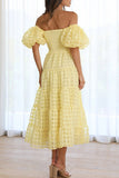 Momentlover Sweet Elegant Solid Mesh Off the Shoulder Cake Skirt Dresses