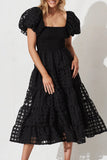 Momentlover Sweet Elegant Solid Mesh Off the Shoulder Cake Skirt Dresses